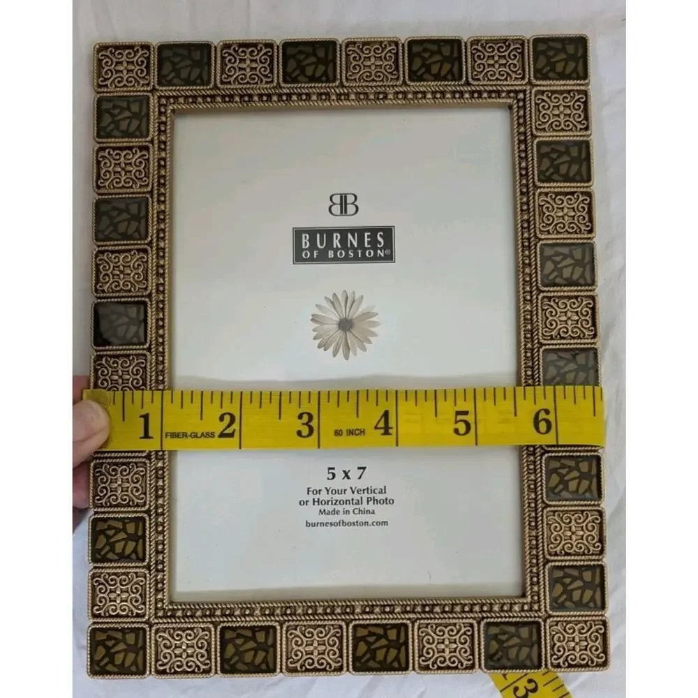 Vintage Burnes of Boston Metal Enamal Brown Tan Gold Picture Frame 5 X 7